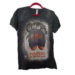 The Mountain Anti Spice Pumpkins T-Shirt Gray Splatter V-Neck Womens S Cotton Bl